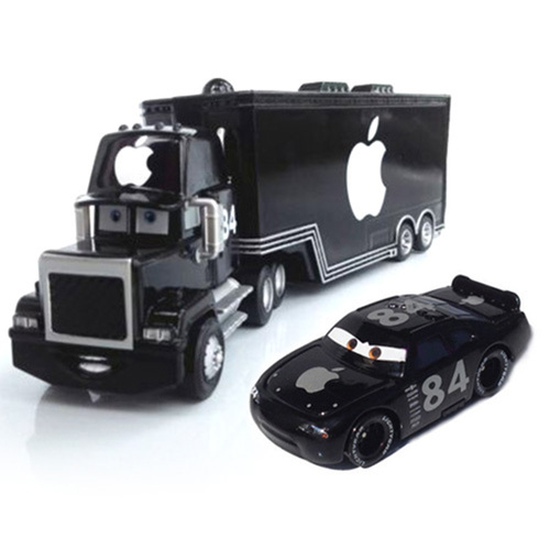 2 PACK Disney Pixar CarBlack Apple Mack Hauler Truck+NO.84 Car